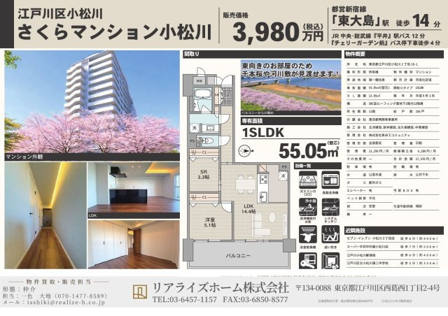 さくらマンション小松川（11階部分）／仲介手数料無料／新規フルリノベーション