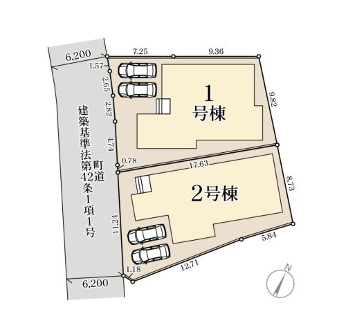 朝倉郡筑前町朝園第1-2棟（1号棟）の区画図|配置図（1号棟）
