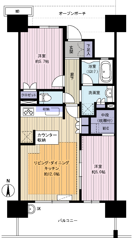 カウンター収納付きのキッチンが使い勝手を良くしてます。