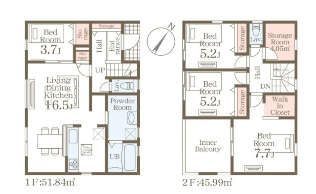 小郡市小郡第2-5棟（2号棟）の間取り|全居室収納付きで便利です。