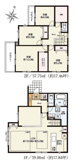 【間取り】 | 練馬区東大泉６丁目　新築戸建て　１号棟 | 約24帖ゆとりのLDK。明るく開放的、自然と家族が集まります
