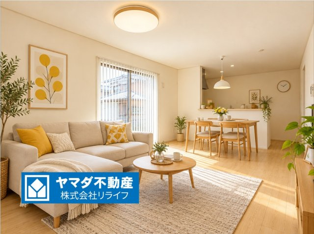 クワイエ　岐阜市西改田松の木第2　全1区画分譲の居間・リビング|※家具はCGによるイメージ　フローリング材は木目調でナチュラルな美しさ。様々な傷やクラックの発生を大幅に抑える特殊加工済みです。