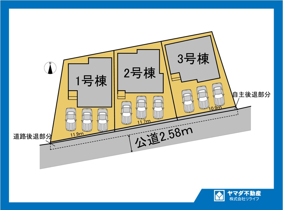 グラファーレ　江南市東野町新田　全3区画分譲の区画図|■区画図
■YAMADA電機の　ヤマダ不動産　株式会社リライフ　
いつでもお問合わせ下さい。
