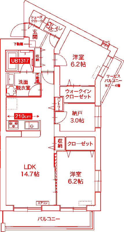 藤沢市辻堂５丁目の賃貸マンションの間取り|洗面台とトイレが別の空間になります♪