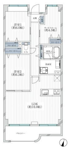 【間取り】 | ライオンズマンション南大沢 | 2SLDKは、サービスルーム、二つの居室、リビングダイニングキッチンを備え、収納と趣味の空間を確保できます。リビングで家族団らんを楽しめるため、ファミリーにとって非常に魅力的な間取りと言えるでしょう。