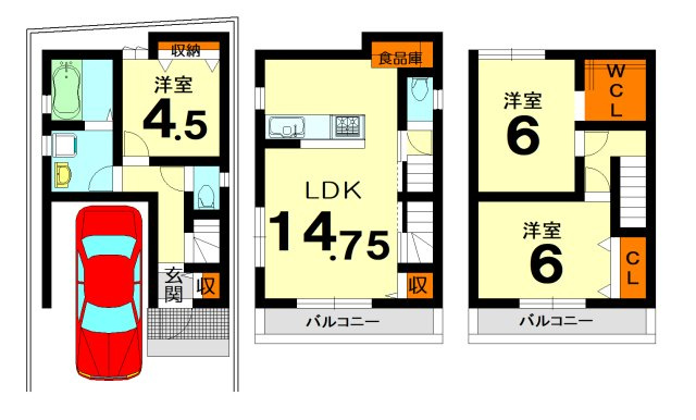 【間取り】 | 寺戸町三ノ坪　新築一戸建 | 3LDK、全居室に収納付きです