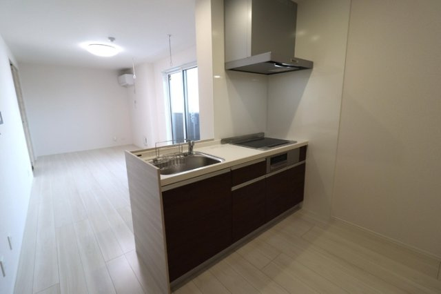 D-Invest栄町のキッチン|対面システムキッチン（3口IH、グリル付き）