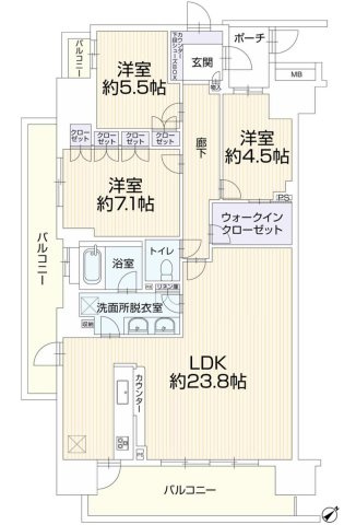 【間取り】 | ザ・ガーデン　プレミアム相模原北公園 | 3LDKは、リビングダイニングキッチンと3つの居室がある間取り。ファミリー層に非常に人気の高い間取りで、広々としたリビングで家族団らんを楽しみ、個室でプライベートな時間も確保できるのが大きな魅力です。