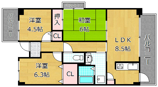枚方市伊加賀西町の賃貸マンションの間取り