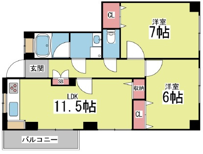 神戸市灘区赤坂通８丁目の賃貸マンションの間取り