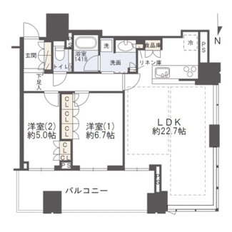 【間取り】 | 梅田ガーデンレジデンス | 【間取り】LDKのダイレクトスカイビューサッシで開放感◎クローゼット多数で充実の収納部分☆					