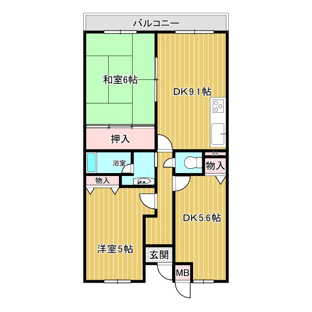 生駒市辻町の賃貸マンションの間取り