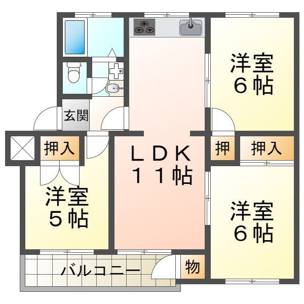 神陵台西住宅61号棟の間取り