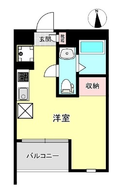 ロータス平和島Eastイーストの間取り|南向き1R洋室5.3帖バストイレ別独立洗面台！