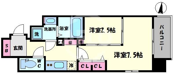ファーストフィオーレ心斎橋イーストⅡの間取り|ミラージュパレス南船場　開放感ある間取り