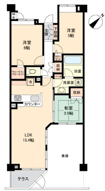 グランノエル鵠沼の間取り|車庫付　3LDK