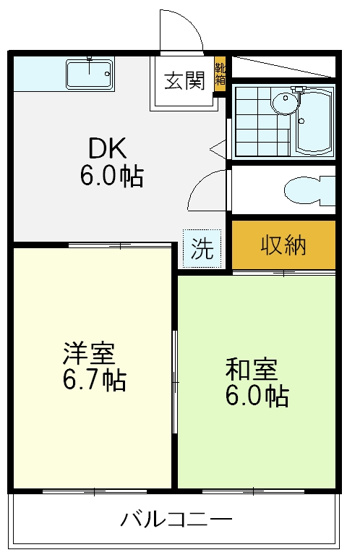 【間取り】 | ぐるめらんビル | ぐるめらんビル、203号室、２ＤＫ