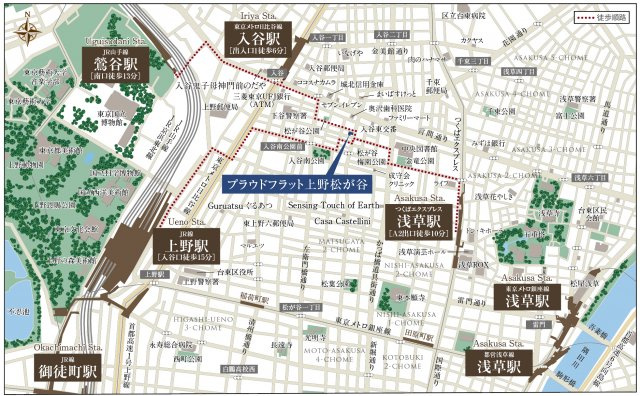 プラウドフラット上野松が谷の地図