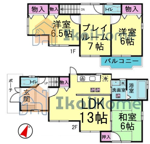 神戸市西区今津　中古戸建の間取り|３LDK＋プレイルーム！全室６帖以上のゆったりとした間取りです！和室・洋室ございます！