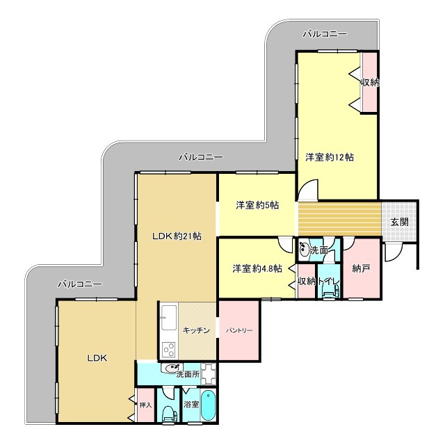沖縄市大里2丁目中古マンションの間取り|3SLDK＋パントリー