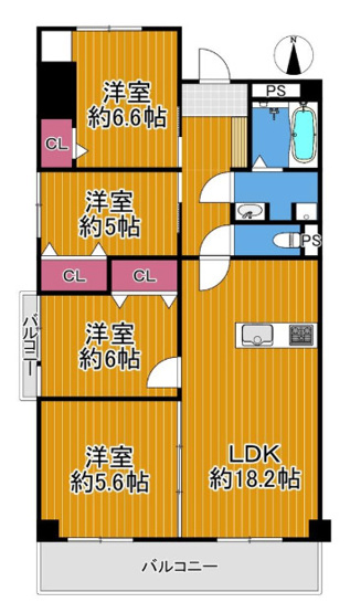 【間取り】 | ハイマート弥刀 | 南西角住戸！専有面積93平米超え！4LDK！LDK約18.2帖！室内リフォーム済み☆食洗機・バス追炊機能・浴室乾燥機完備☆南向きのバルコニーです☆