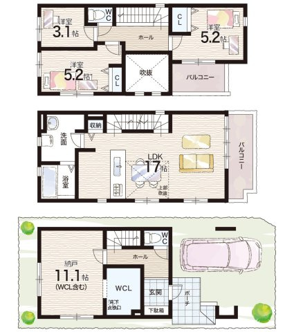高槻市明野町　第2期　新築一戸建ての間取り|2号地