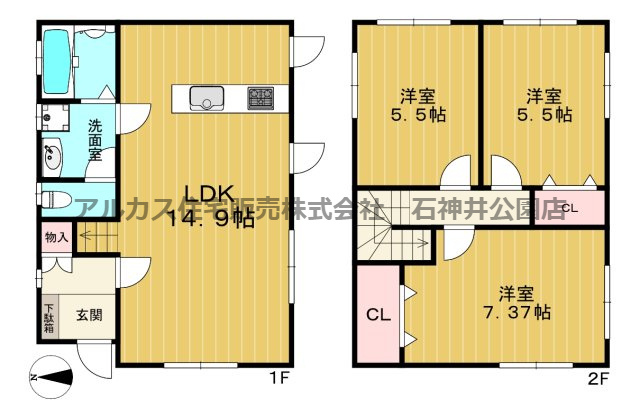 所沢市上安松　西武池袋線　秋津の間取り|延床面積76.59㎡、3LDK
そのまま居住可能な状態ですが、リフォームもお気軽にご相談くださいませ。