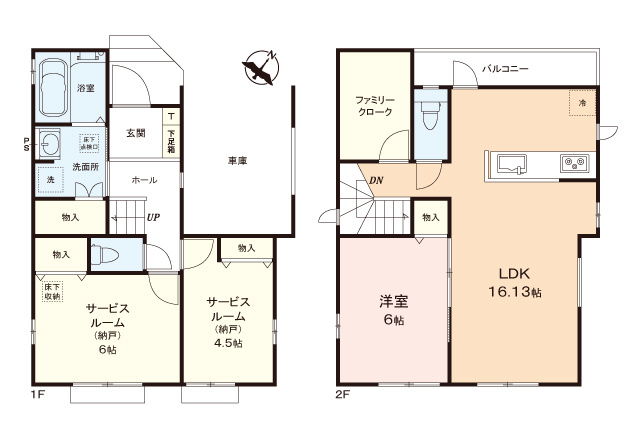 ふじみ野市鶴ケ舞１丁目の新築一戸建の間取り|全居室収納付き！リビング横にはファミリークローがあってお部屋スッキリ♪