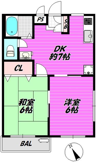 マルヨシマンションⅡの間取り|使い勝手の良い２ＤＫです