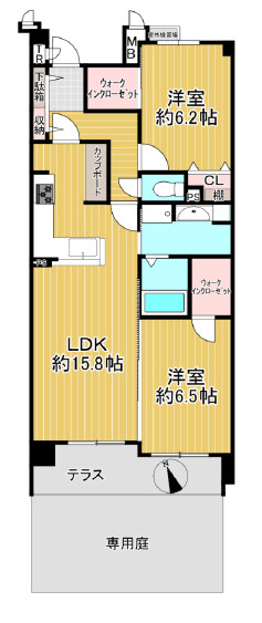 モンセーヌ西宮鳴尾の間取り|洋室2部屋にWIC完備！お部屋を広くお使いいただけます