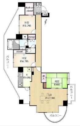 ライオンズマンション篠原北町の間取り|開放感のある3面バルコニー×角部屋で陽当たり・通風良好