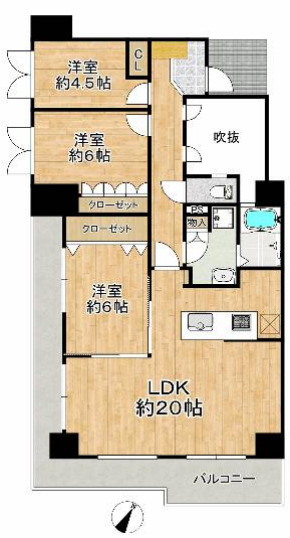 ドムール六甲山手の間取り|南向き角部屋！眺望＆陽当たり良好！