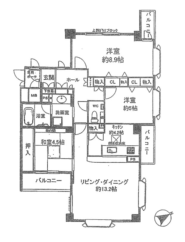 ファミール甲子園浦風町の間取り|2面バルコニーで陽当たり・通風良好♪