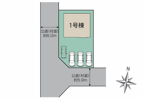 北中城村美崎新築戸建て 限定1棟の区画図|最大4台駐車可能！（車種・サイズによる）