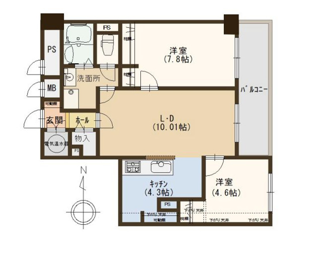 【間取り】 | ライオンズマンション昭代 | フルリフォーム済の58平米2LDKで即入居可◎西新駅まで徒歩13分