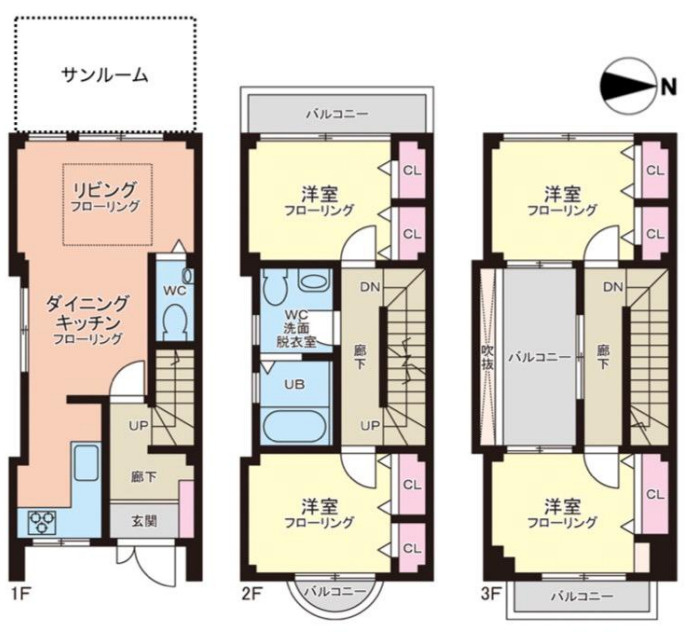 神戸市東灘区深江南町1丁目　テラスハウスの間取り|明るいサンルーム付き！