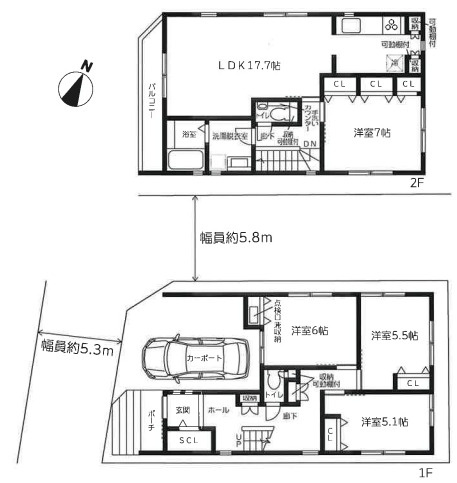神戸市灘区篠原北町4丁目　新築戸建　B号地の間取り|住宅設備充実