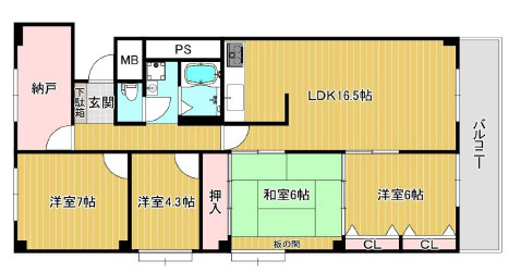 岡本ハウスの間取り|南向き角部屋！