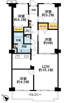 ネオコーポ武庫川の間取り|南西向き陽当たり良好