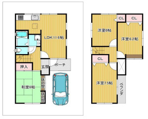 西宮市甲子園網引町　中古戸建の間取り|広々とした4LDK