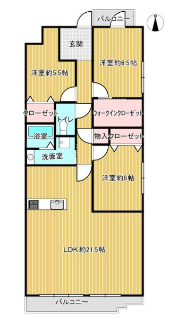 ディアエスタ・ミオ甲子園一番町の間取り|南向きで陽当たりの良いLDK