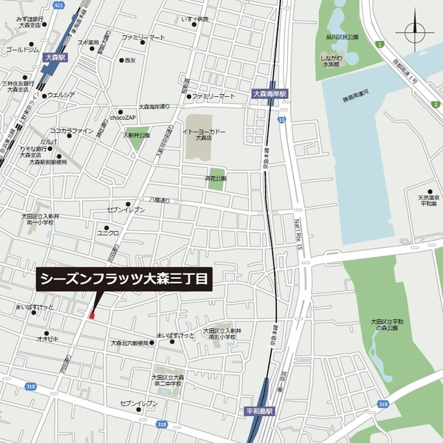 シーズンフラッツ大森北三丁目の地図