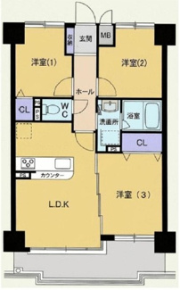【間取り】 | セザール第二細畑4階部分！敷地内駐車場あり！浴室乾燥機・食器洗浄乾燥機付き！細畑駅まで徒歩10分！ | セザール第二細畑4階部分！敷地内駐車場あり！浴室乾燥機・食器洗浄乾燥機付き！細畑駅まで徒歩10分！