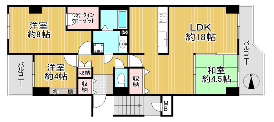 ベルヴェデールイトーピア武庫川の間取り|東西両面バルコニー