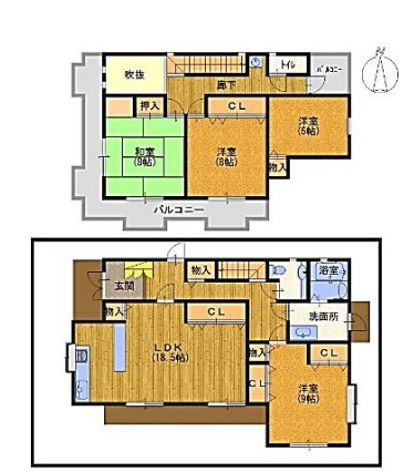 神戸市東灘区鴨子ヶ原3丁目　中古戸建の間取り|全室南向き