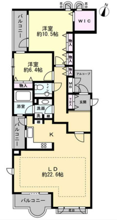 プレスティージュ苦楽園の間取り|WIC付き！全居室6帖以上！