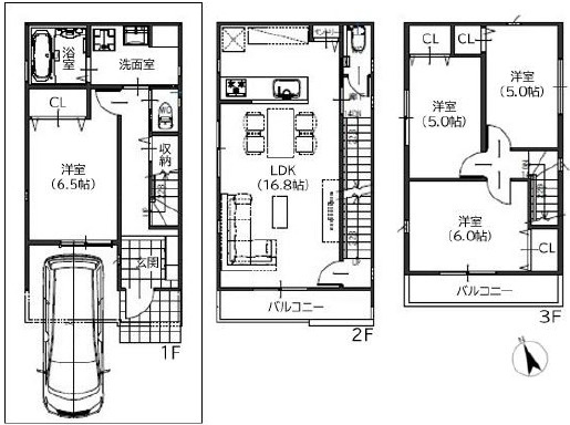 西宮市笠屋町　新築戸建　A号地の間取り