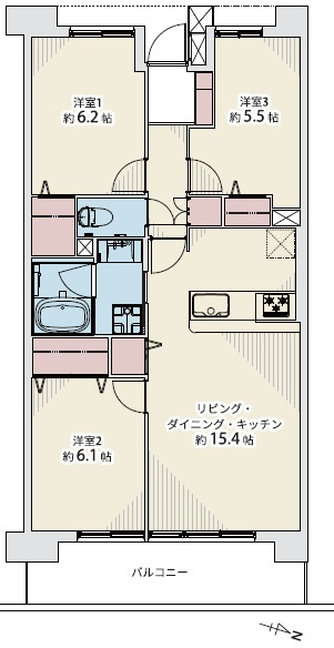 セレーノ見附の間取り|全室収納付きの3LDK