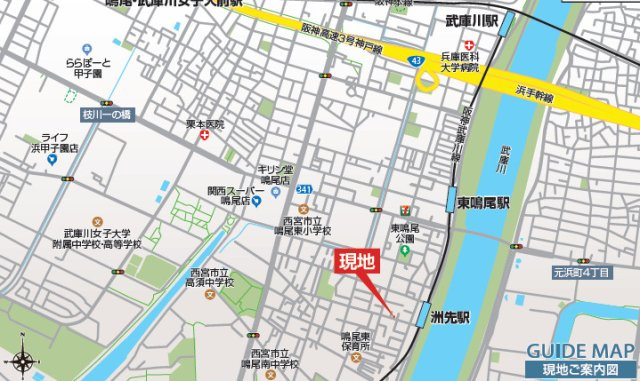 西宮市東鳴尾町2丁目　新築戸建の地図