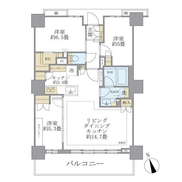 Ｂｒｉｌｌｉａ　Ｔｏｗｅｒ　聖蹟桜ヶ丘　ＢＬＯＯＭＩＮＧ　Ｒの間取り